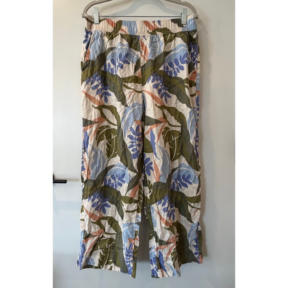 Tahari 100% Linen Wide Leg Pants Womens Large Tropical Pattern
